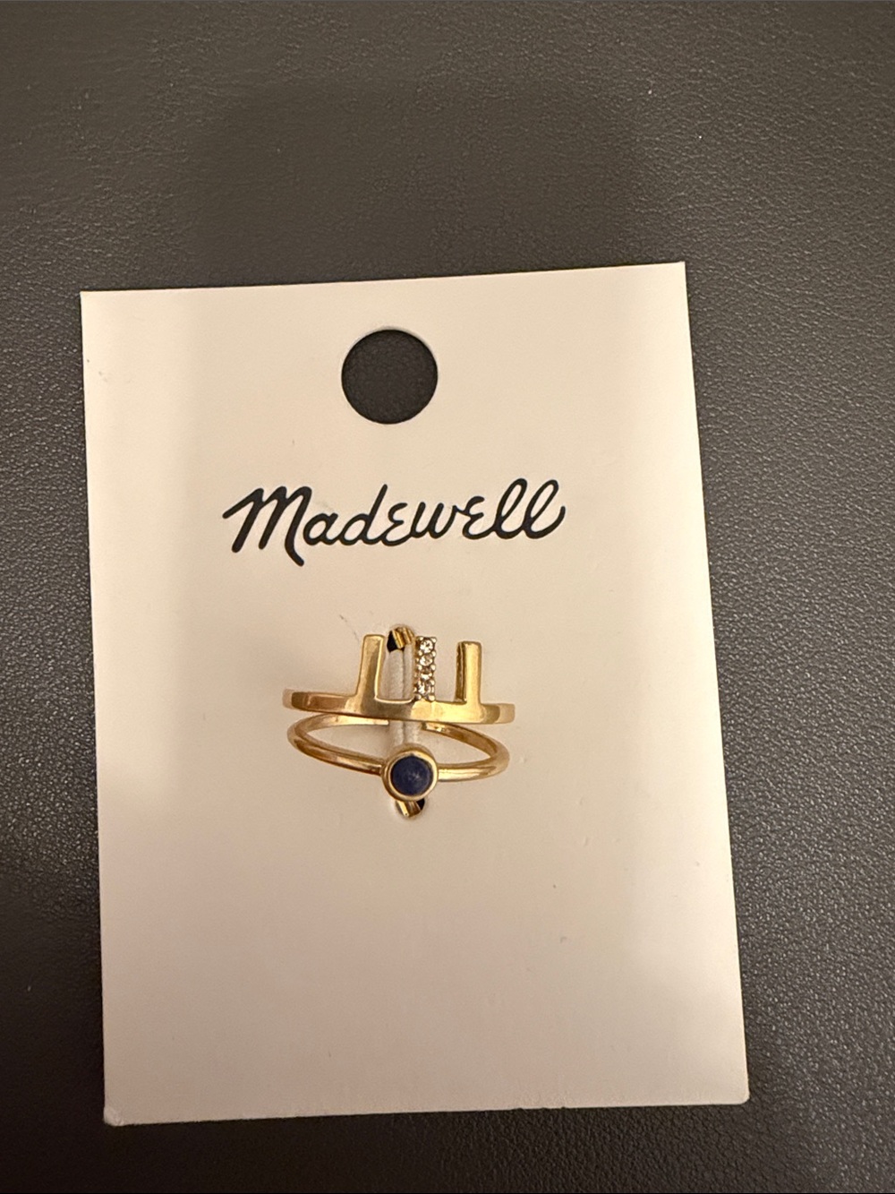 Madewell Gold Stacked Ring Set with Dark Blue Stone size 7